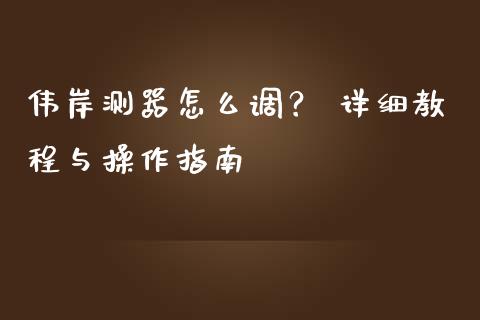 伟岸测器怎么调？ 详细教程与操作指南_https://www.apanben.com_股市指导_第1张
