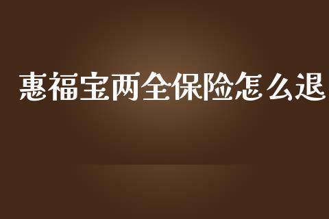 惠福宝两全保险怎么退_https://www.apanben.com_期货学院_第1张