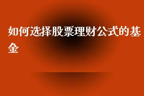 如何选择股票理财公式的基金_https://www.apanben.com_国际财经_第1张
