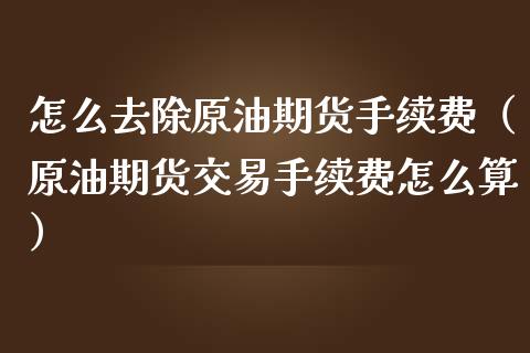 怎么去除原油期货手续费（原油期货交易手续费怎么算）_https://www.apanben.com_国际期货_第1张