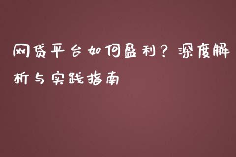 网贷平台如何盈利？深度解析与实践指南_https://www.apanben.com_国际财经_第1张