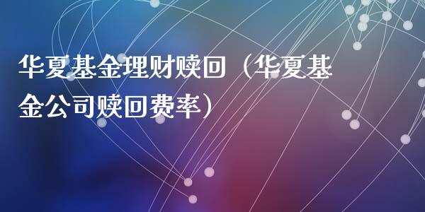 华夏基金理财赎回（华夏基金公司赎回费率）_https://www.apanben.com_国际财经_第1张
