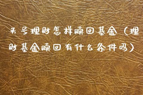 头号理财怎样赎回基金（理财基金赎回有什么条件吗）_https://www.apanben.com_国际财经_第1张