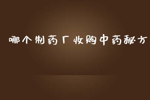 哪个制药厂收购中药秘方_https://www.apanben.com_期货学院_第1张