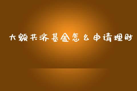 大额共济基金怎么申请理财_https://www.apanben.com_财经资讯_第1张
