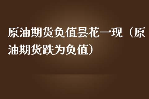 原油期货负值昙花一现（原油期货跌为负值）_https://www.apanben.com_国际期货_第1张