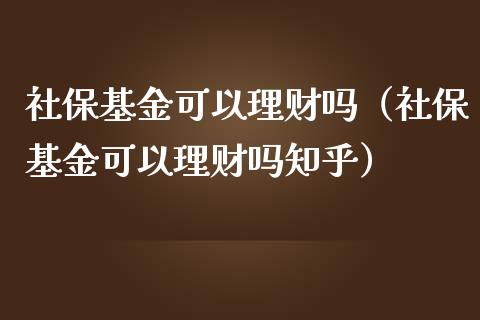 社保基金可以理财吗（社保基金可以理财吗知乎）_https://www.apanben.com_财经资讯_第1张