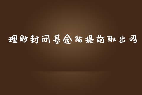 理财封闭基金能提前取出吗_https://www.apanben.com_国际财经_第1张