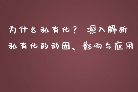 为什么私有化？ 深入解析私有化的动因、影响与应用_https://www.apanben.com_期货学院_第1张