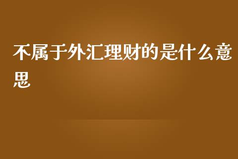 不属于外汇理财的是什么意思_https://www.apanben.com_国际财经_第1张