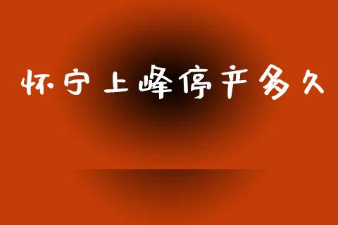 怀宁上峰停产多久_https://www.apanben.com_期货学院_第1张