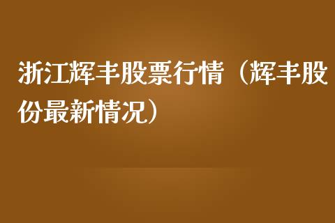 浙江辉丰股票行情（辉丰股份最新情况）_https://www.apanben.com_股市指导_第1张