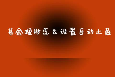 基金理财怎么设置自动止盈_https://www.apanben.com_国际财经_第1张