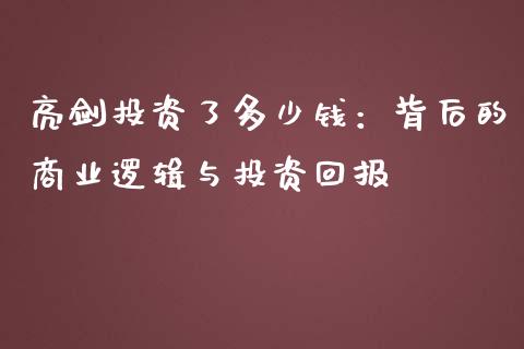 亮剑投资了多少钱：背后的商业逻辑与投资回报_https://www.apanben.com_国际财经_第1张