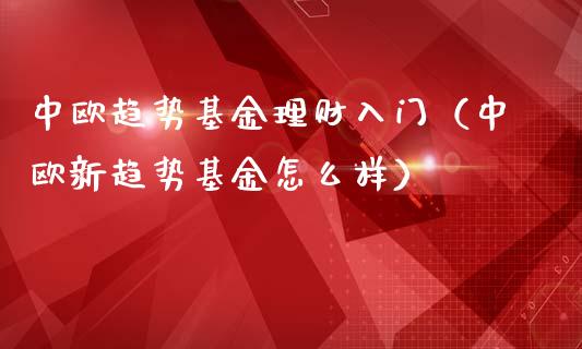中欧趋势基金理财入门（中欧新趋势基金怎么样）_https://www.apanben.com_国际财经_第1张