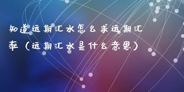 知道远期汇水怎么求远期汇率（远期汇水是什么意思）_https://www.apanben.com_期货学院_第1张