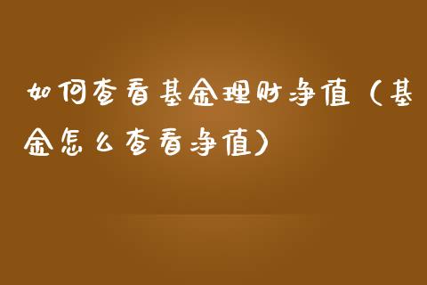 如何查看基金理财净值（基金怎么查看净值）_https://www.apanben.com_财经资讯_第1张