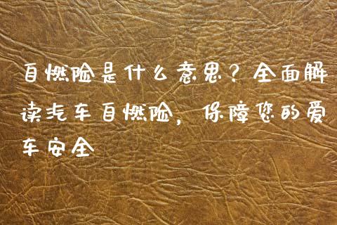 自燃险是什么意思？全面解读汽车自燃险，保障您的爱车安全_https://www.apanben.com_国际财经_第1张