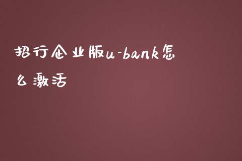 招行企业版u-bank怎么激活_https://www.apanben.com_股市分析_第1张