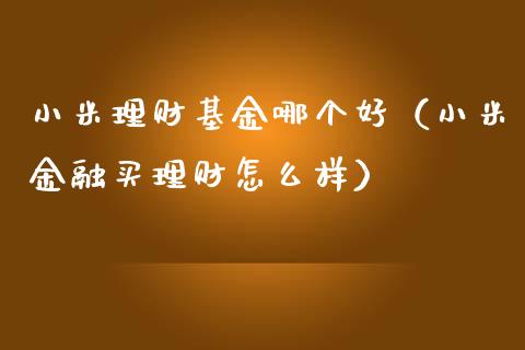 小米理财基金哪个好（小米金融买理财怎么样）_https://www.apanben.com_国际财经_第1张