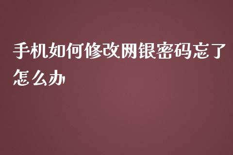 手机如何修改网银密码忘了怎么办_https://www.apanben.com_期货学院_第1张