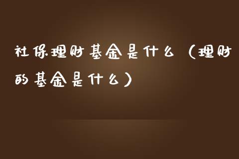 社保理财基金是什么（理财的基金是什么）_https://www.apanben.com_财经资讯_第1张