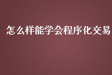 怎么样能学会程序化交易_https://www.apanben.com_股票怎么玩_第1张