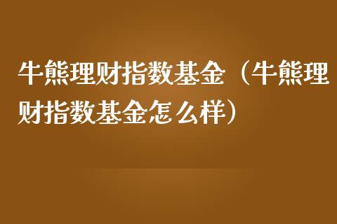牛熊理财指数基金（牛熊理财指数基金怎么样）_https://www.apanben.com_国际财经_第1张