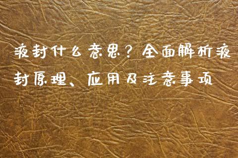 液封什么意思？全面解析液封原理、应用及注意事项_https://www.apanben.com_股市分析_第1张