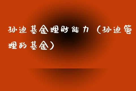 孙迪基金理财能力（孙迪管理的基金）_https://www.apanben.com_财经资讯_第1张