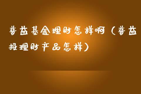 普益基金理财怎样啊（普益投理财产品怎样）_https://www.apanben.com_财经资讯_第1张