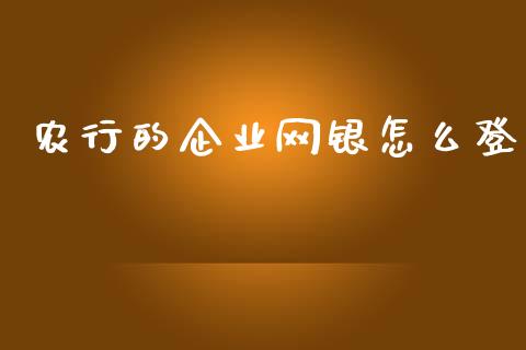 农行的企业网银怎么登_https://www.apanben.com_期货学院_第1张