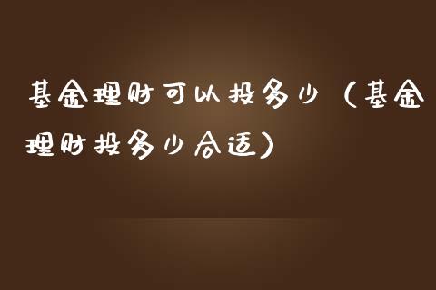 基金理财可以投多少（基金理财投多少合适）_https://www.apanben.com_国际财经_第1张