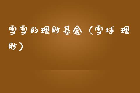 雪雪的理财基金（雪球 理财）_https://www.apanben.com_财经资讯_第1张