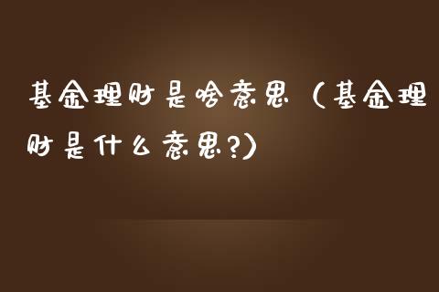 基金理财是啥意思（基金理财是什么意思?）_https://www.apanben.com_国际财经_第1张