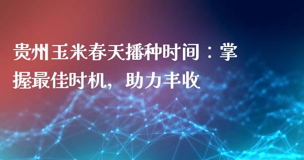 贵州玉米春天播种时间：掌握最佳时机，助力丰收_https://www.apanben.com_期货学院_第1张