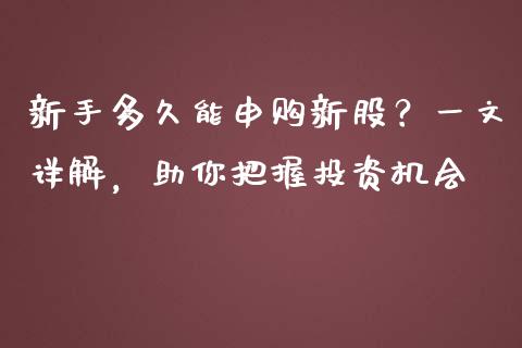 新手多久能申购新股？一文详解，助你把握投资机会_https://www.apanben.com_股票怎么玩_第1张