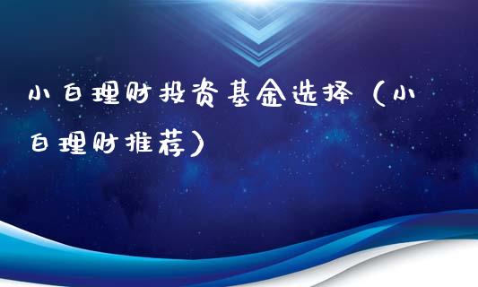 小白理财投资基金选择（小白理财推荐）_https://www.apanben.com_国际财经_第1张