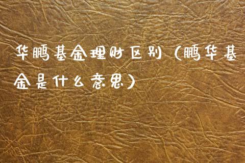 华鹏基金理财区别（鹏华基金是什么意思）_https://www.apanben.com_财经资讯_第1张