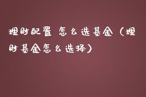 理财配置 怎么选基金（理财基金怎么选择）_https://www.apanben.com_国际财经_第1张