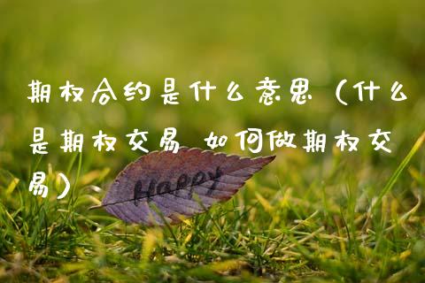 期权合约是什么意思（什么是期权交易 如何做期权交易）_https://www.apanben.com_国际期货_第1张