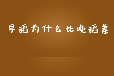 早稻为什么比晚稻差_https://www.apanben.com_国际期货_第1张
